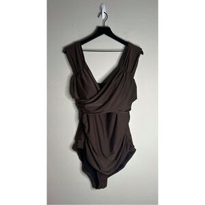 Swimsuits for All Dark Brown Ruched Crossover One-Piece Swimsuit